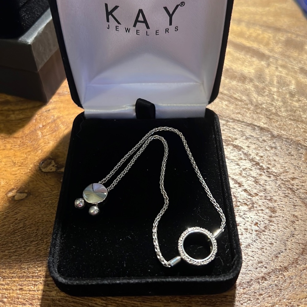 Silver bracelet with diamonds, purchased from Kay Jewelers.